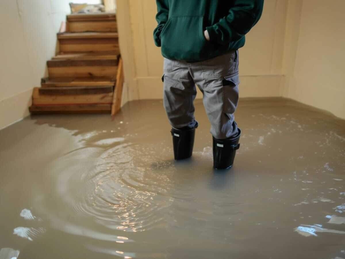 Standing water being extracted from a flooded floor
