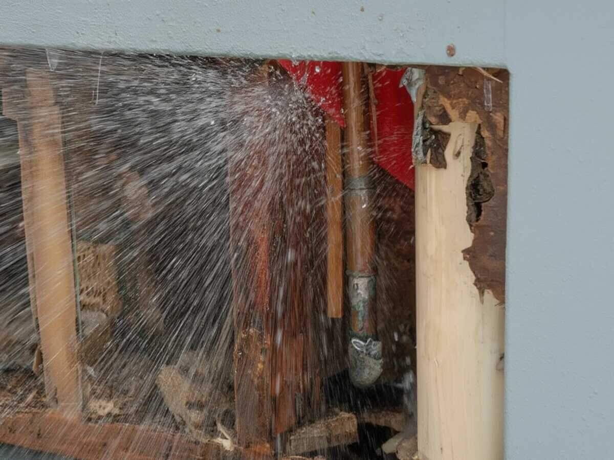 Burst pipe water damage being cleaned up